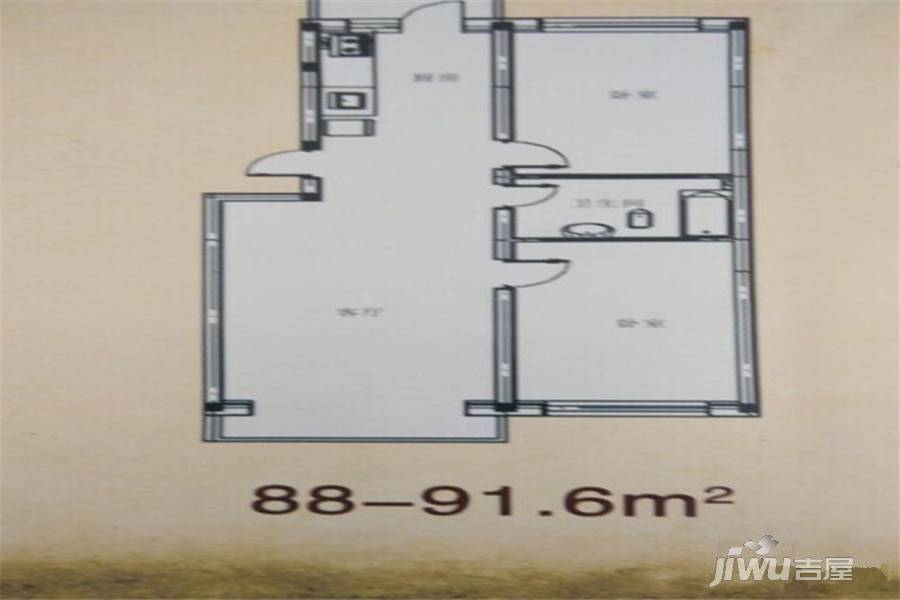 顺业家园2室1厅1卫88㎡户型图