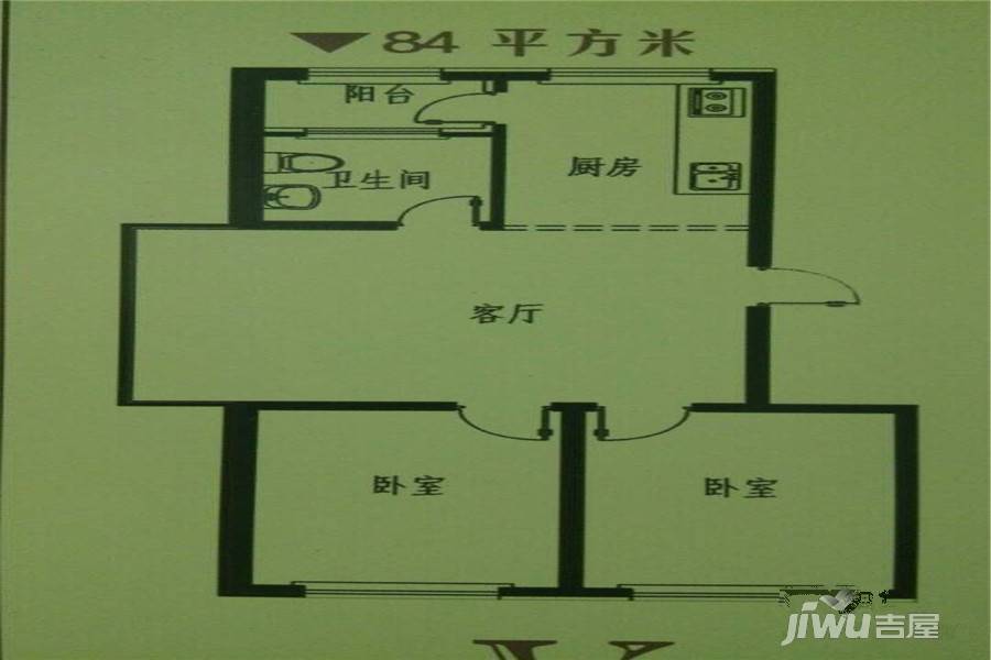 盛和福源2室1厅1卫84㎡户型图