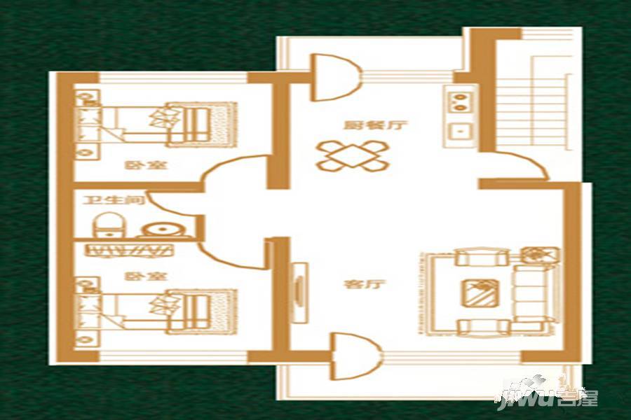 东湖壹号2室1厅1卫89㎡户型图