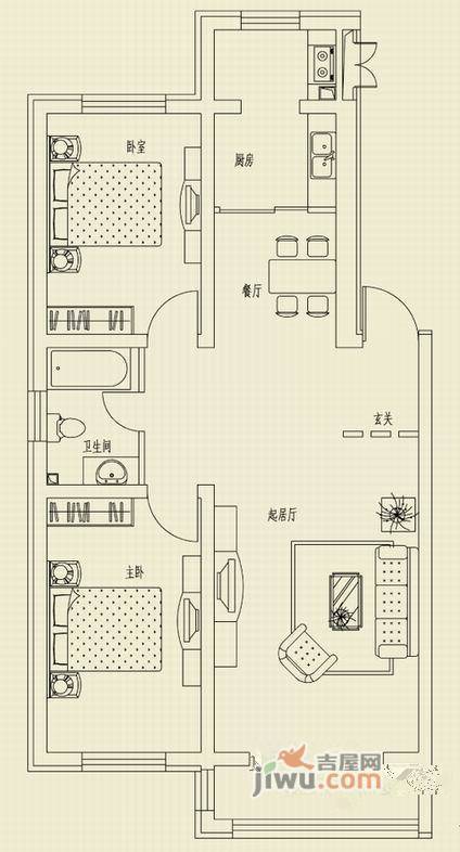 和美家园3室2厅1卫105㎡户型图