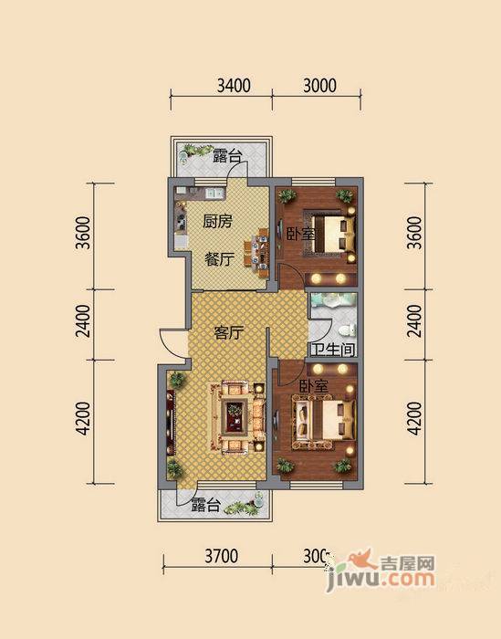 凯隆康桥水郡2室2厅1卫84.6㎡户型图