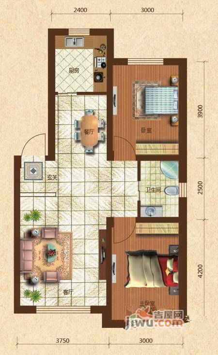 六合龙城国际2室2厅1卫81.2㎡户型图