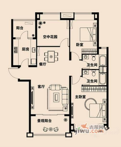 兴光凯旋国际公馆2室2厅2卫118.7㎡户型图