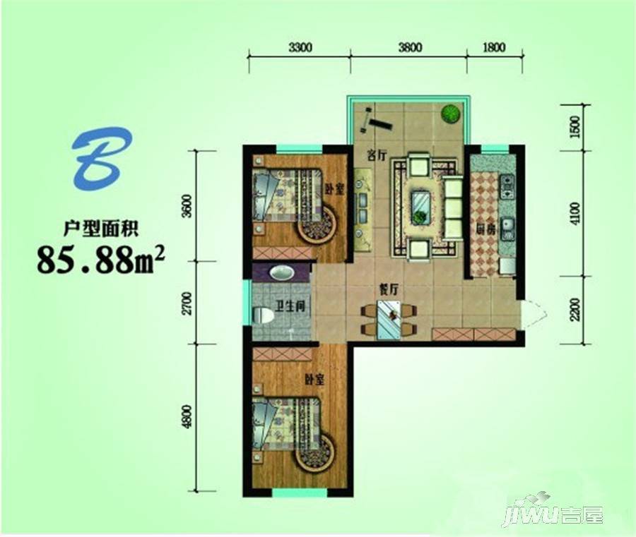 友爱家园2室2厅1卫85.9㎡户型图