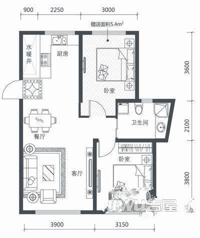 万宏自在成2室2厅1卫76.7㎡户型图