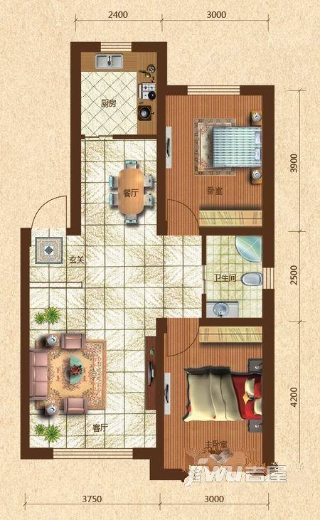 六合龙城国际2室2厅1卫81.2㎡户型图