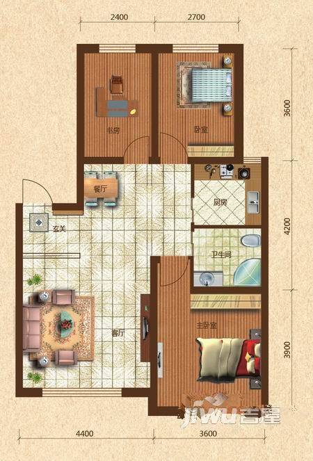 六合龙城国际3室2厅1卫98.3㎡户型图