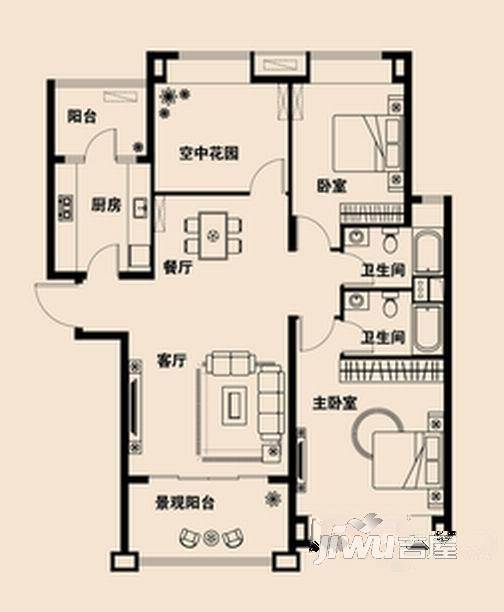 兴光凯旋国际公馆2室2厅2卫118.7㎡户型图