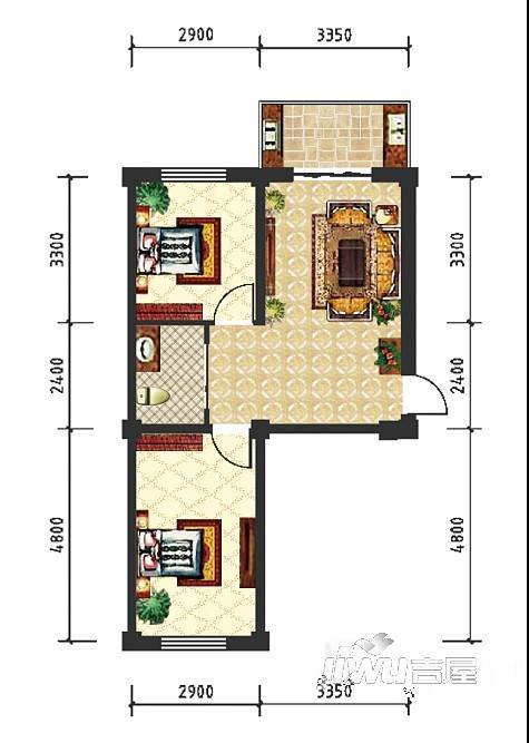 和美雅苑2室1厅1卫61.7㎡户型图