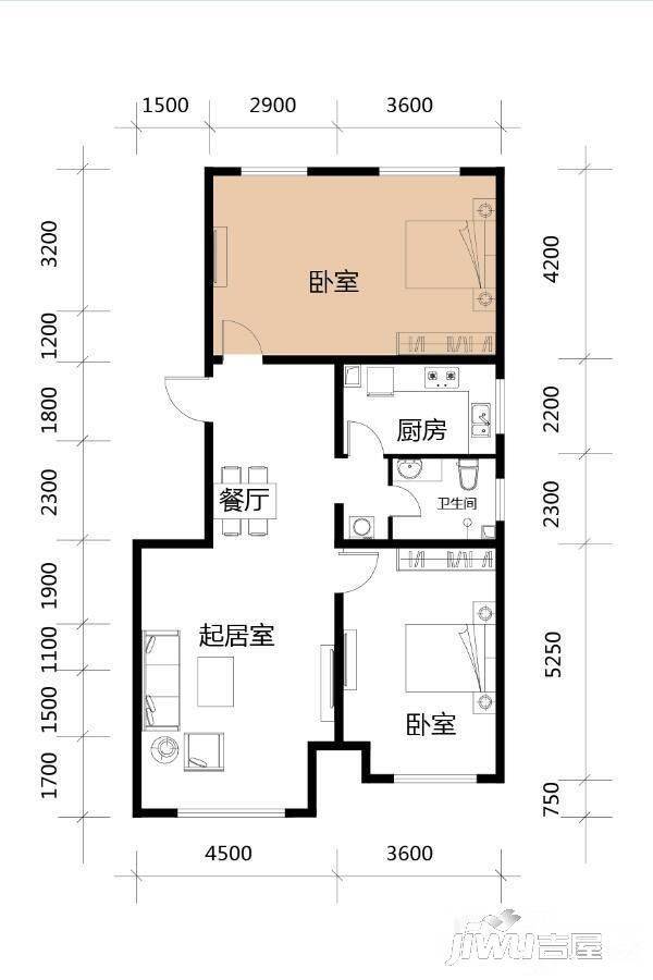 绿地剑桥2室2厅1卫86㎡户型图