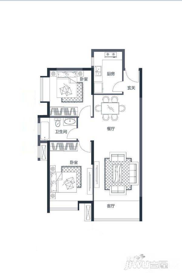 享鑫家园2室2厅1卫97.6㎡户型图