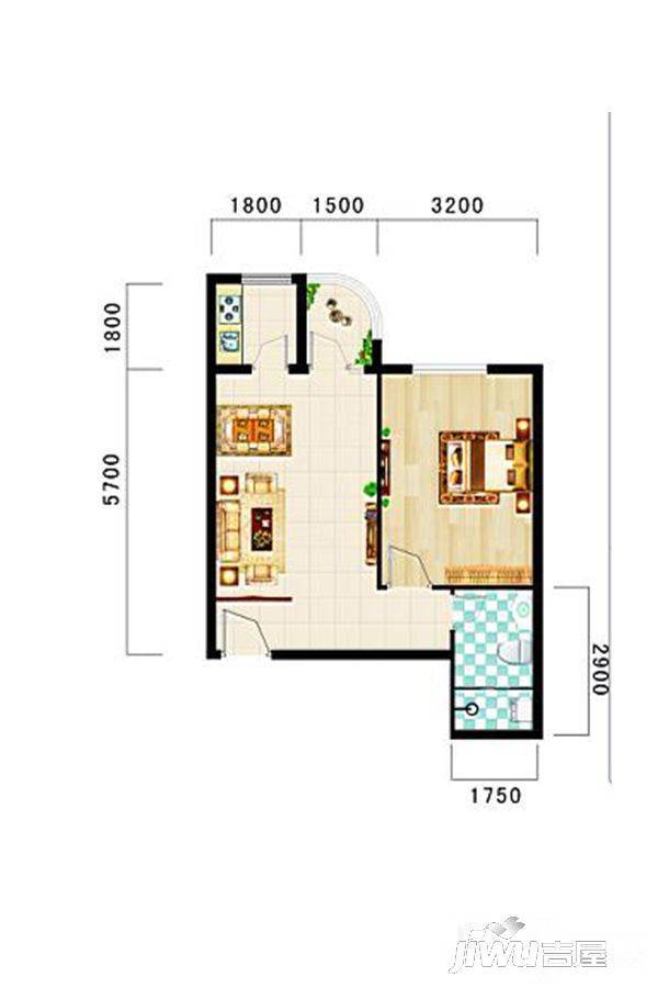 和平中央公馆1室1厅1卫60.2㎡户型图