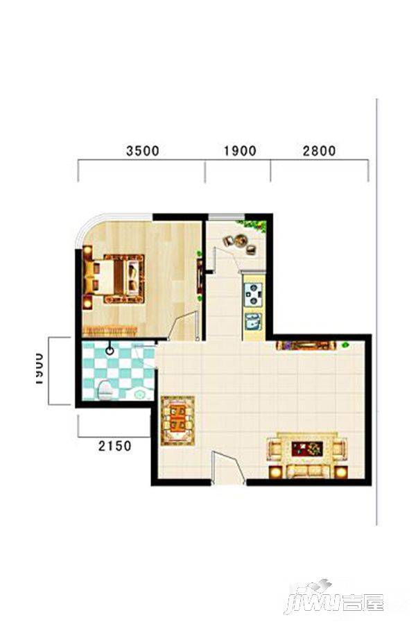 和平中央公馆1室2厅1卫62.3㎡户型图