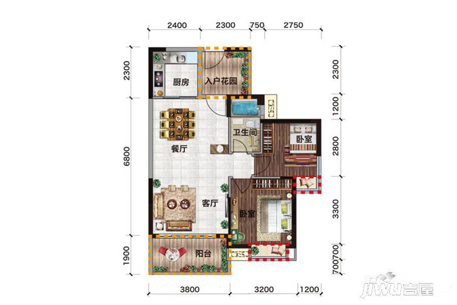 金穗·悦景台2室2厅1卫81㎡户型图