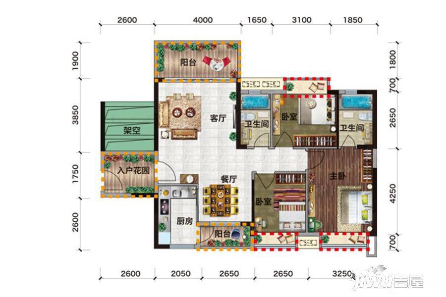 金穗·悦景台3室2厅2卫108㎡户型图