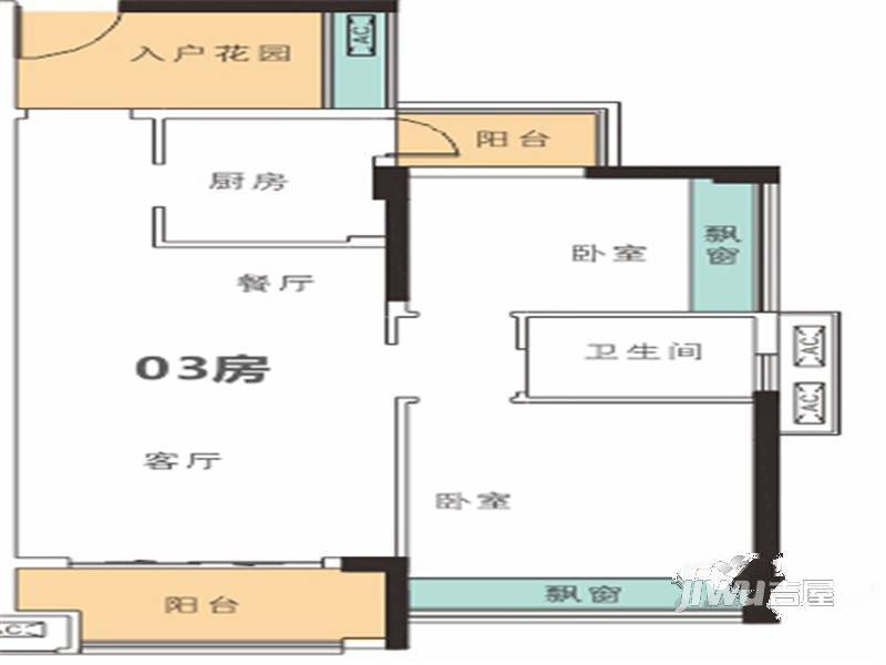 龙光水悦坊2室2厅1卫79.9㎡户型图