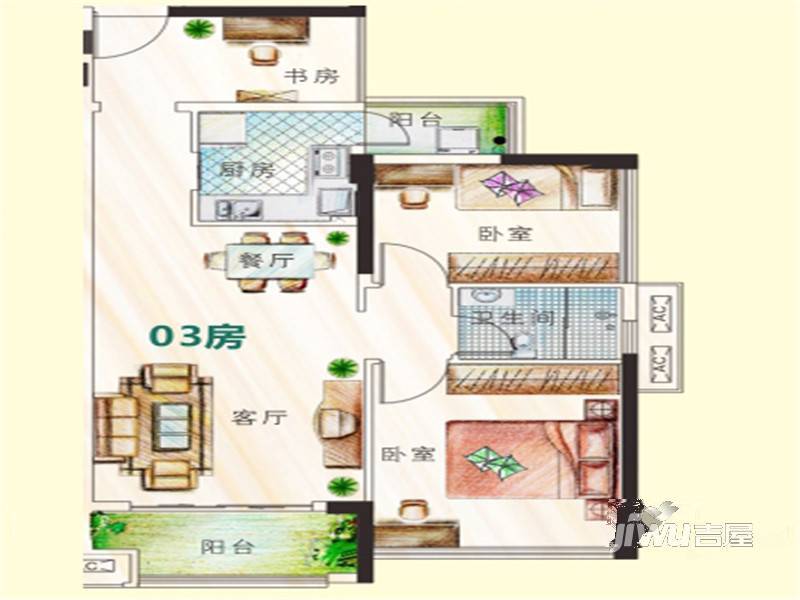 龙光水悦坊2室2厅1卫79.9㎡户型图