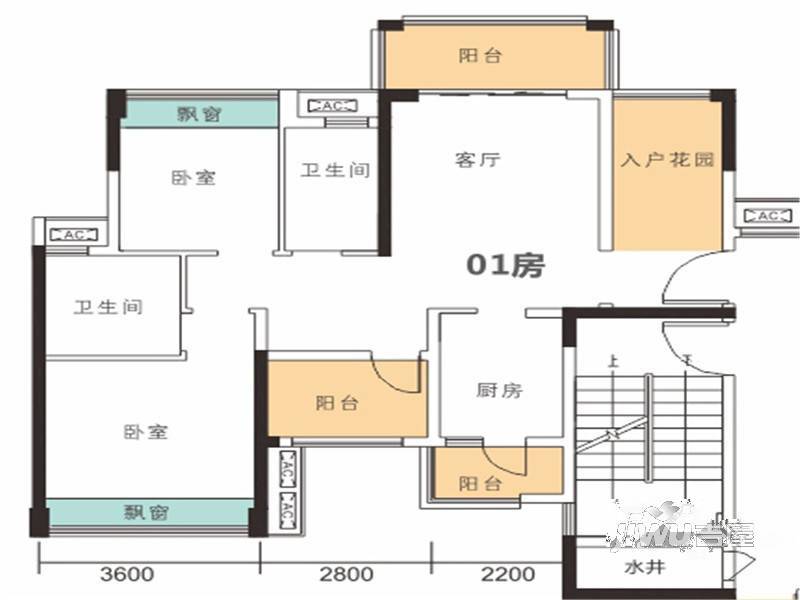 龙光水悦坊2室2厅2卫86㎡户型图