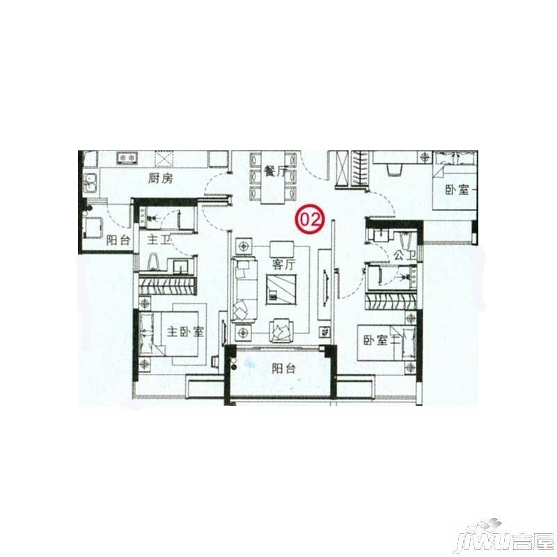 爱ME公园3室2厅2卫97.8㎡户型图