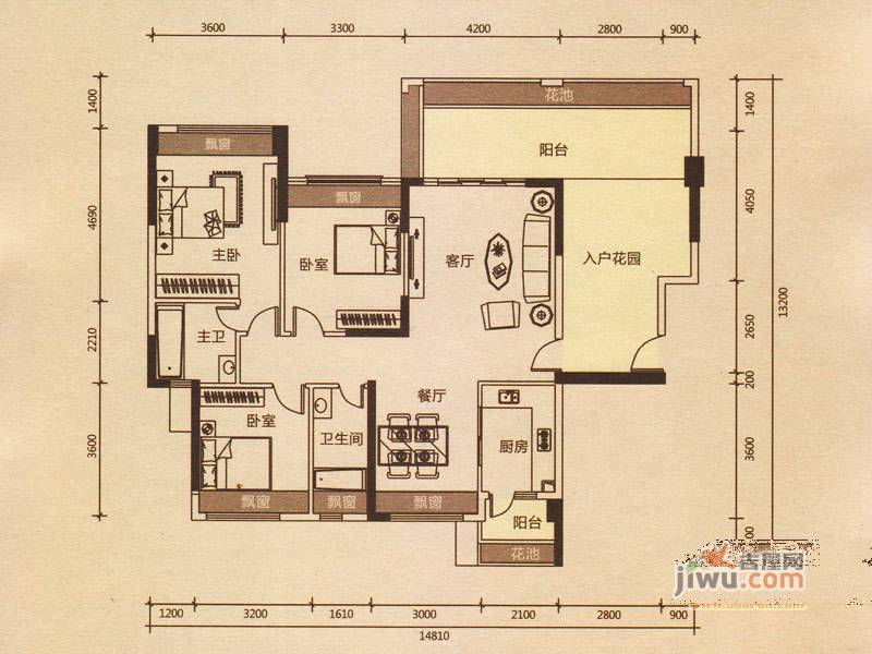 东城四季3室2厅2卫129㎡户型图