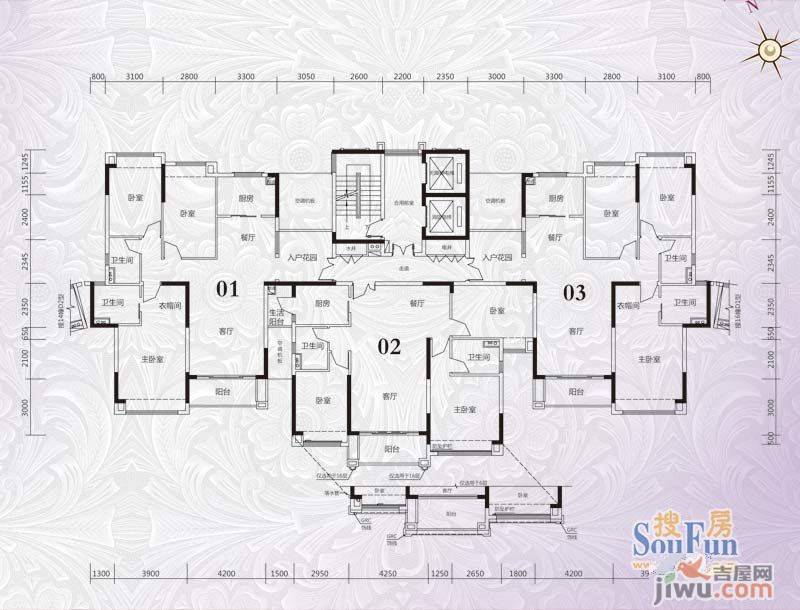 锦绣国际花城3室2厅2卫133.5㎡户型图