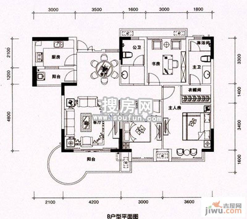 蓝波水岸3室2厅2卫115.4㎡户型图