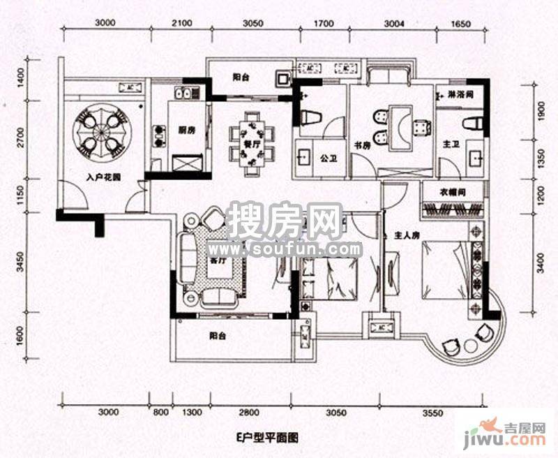 蓝波水岸3室2厅2卫127.3㎡户型图