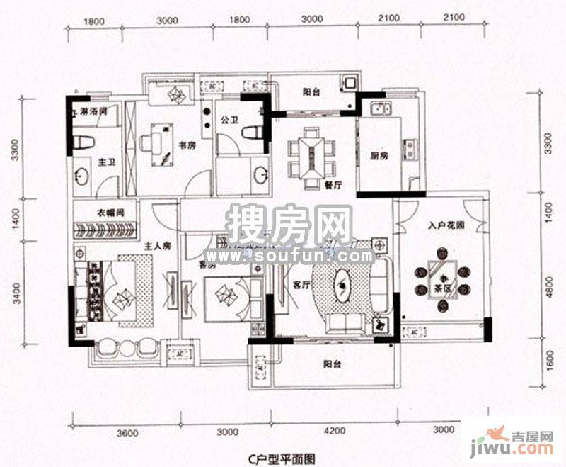 蓝波水岸3室2厅2卫126㎡户型图