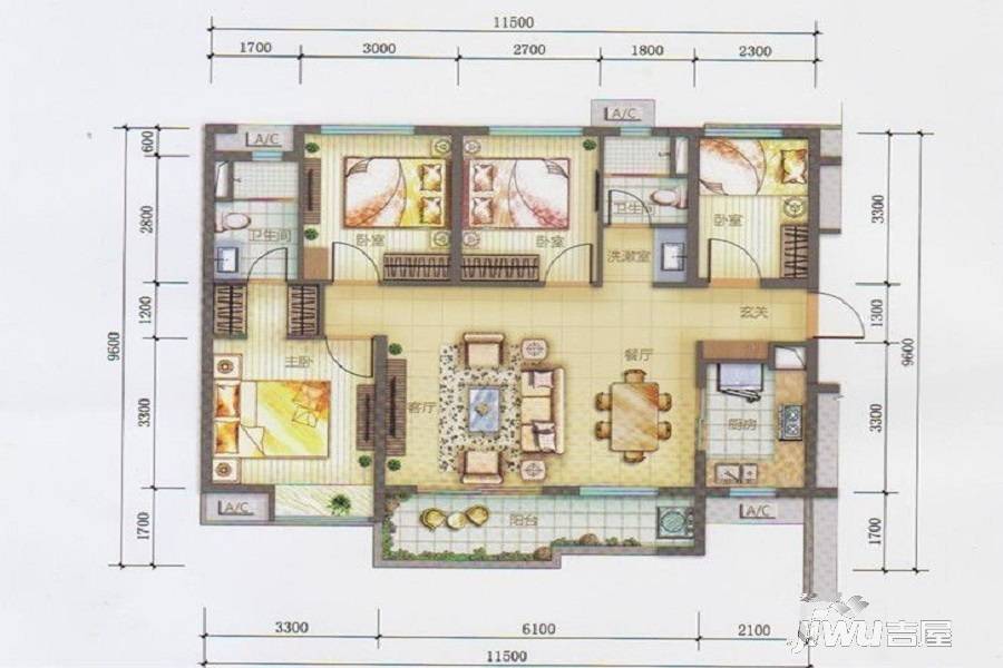 万科金域蓝湾4室2厅2卫120㎡户型图