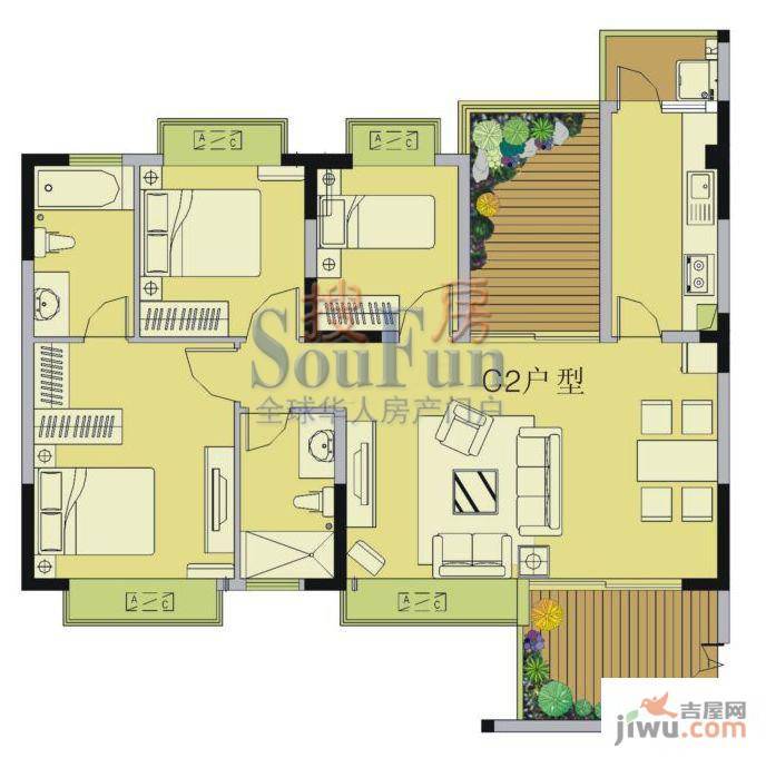 巴厘晓筑3室2厅2卫120㎡户型图