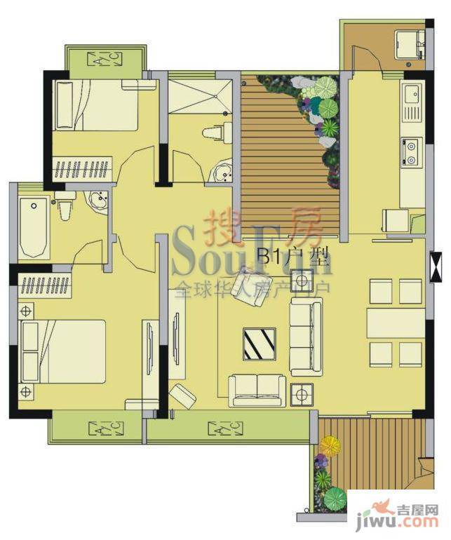 巴厘晓筑2室2厅1卫85㎡户型图