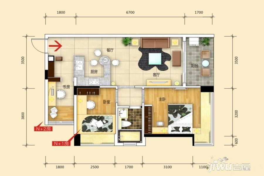 幸福里8号3室2厅1卫67㎡户型图