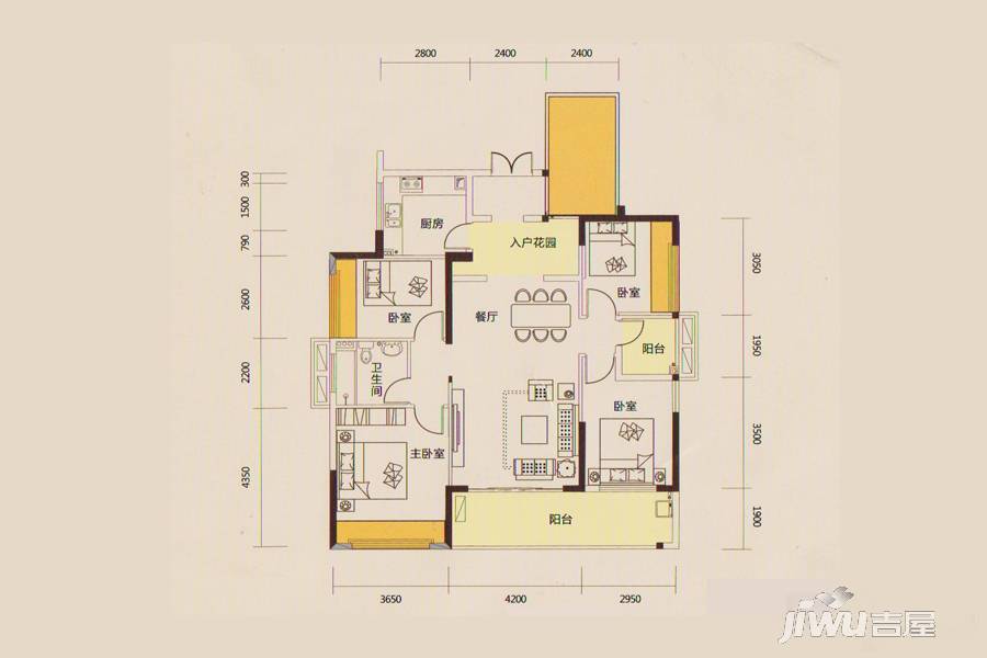 唯美嘉园4室2厅1卫133㎡户型图