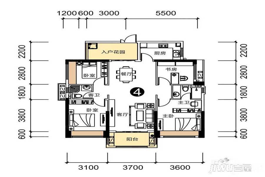 金帝繁华里4室2厅2卫122㎡户型图