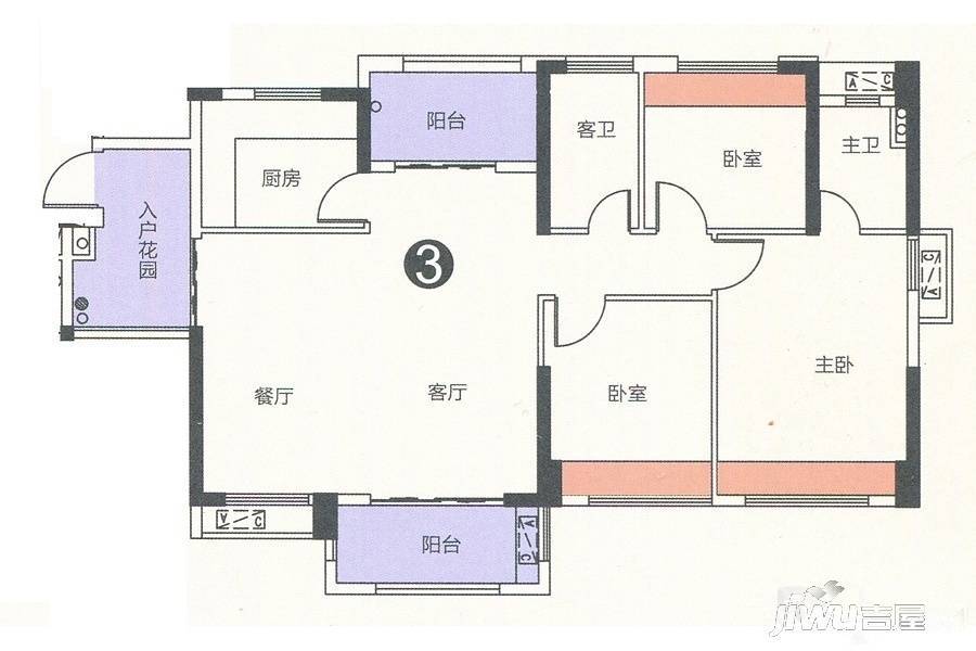 金帝繁华里3室2厅2卫125㎡户型图