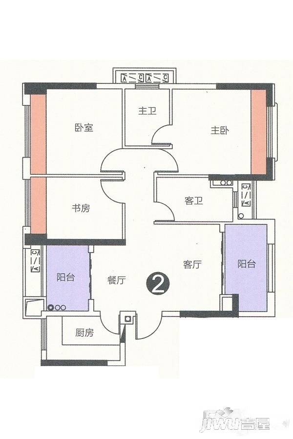 金帝繁华里3室2厅2卫93.6㎡户型图