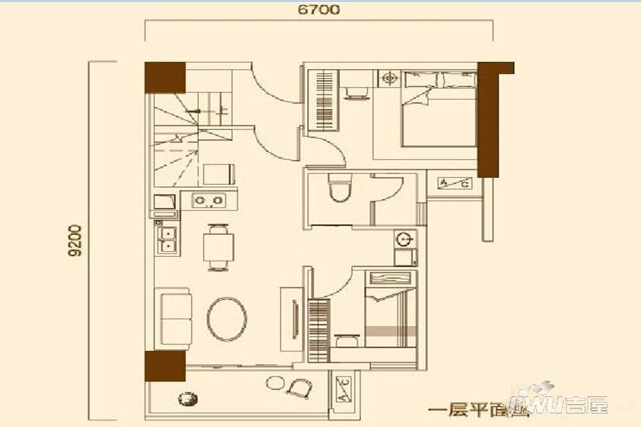 大益尚悦1室1厅1卫64.7㎡户型图