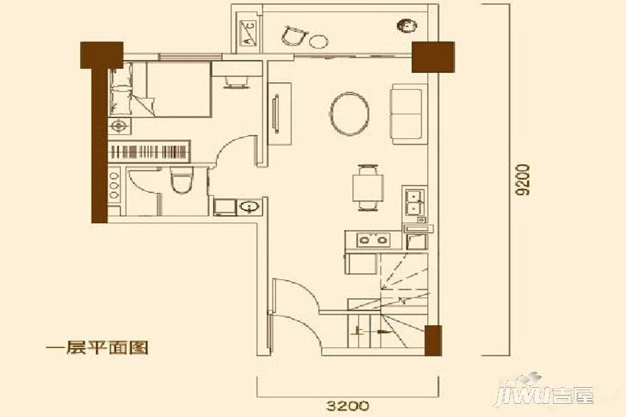 大益尚悦1室1厅1卫54.9㎡户型图