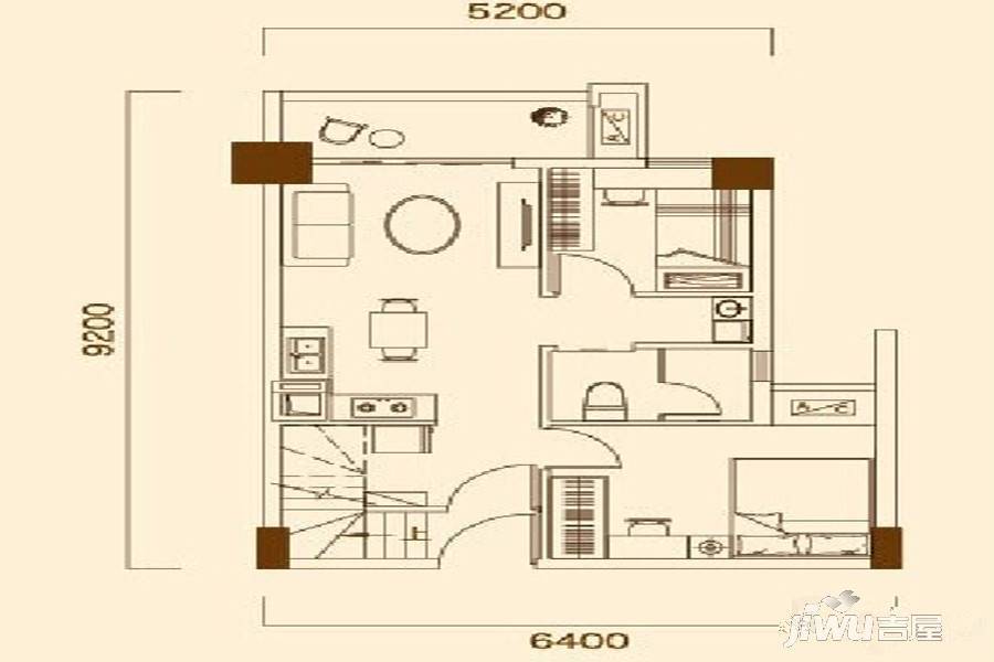 大益尚悦1室1厅1卫61㎡户型图