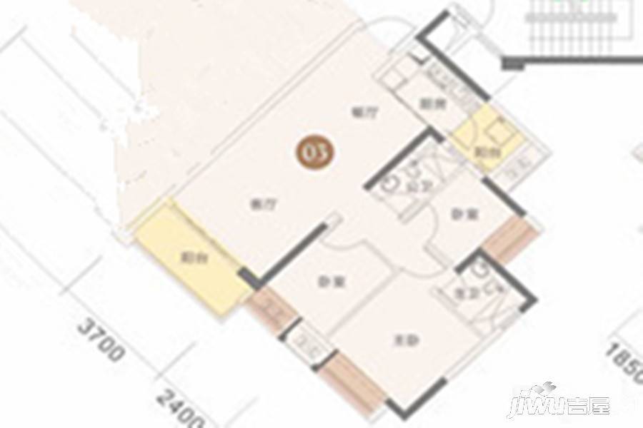 逸丰华庭3室2厅2卫88.6㎡户型图