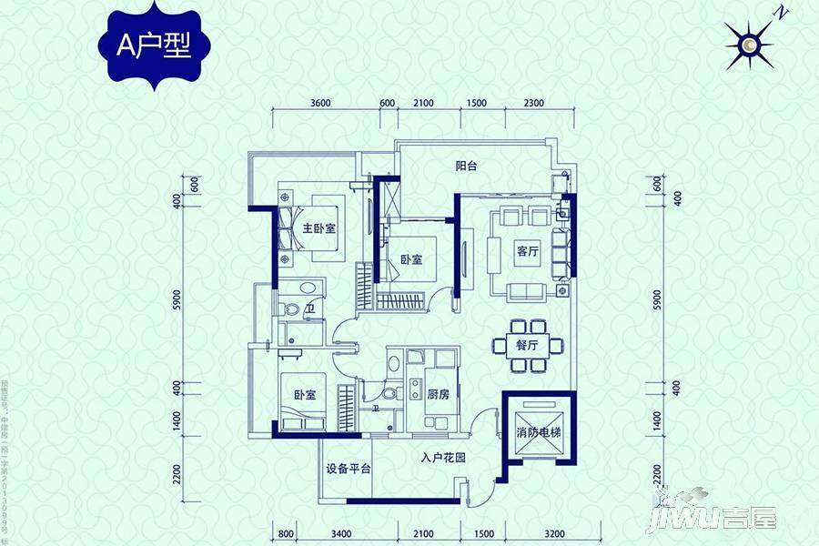 锦绣国际花城3室2厅2卫105㎡户型图