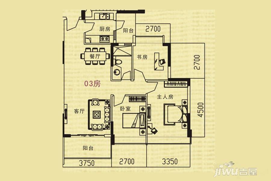 新长江顺心居3室2厅1卫89㎡户型图