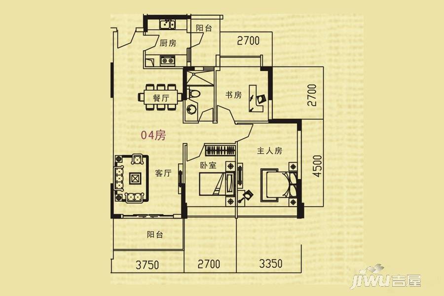新长江顺心居3室2厅1卫91.8㎡户型图
