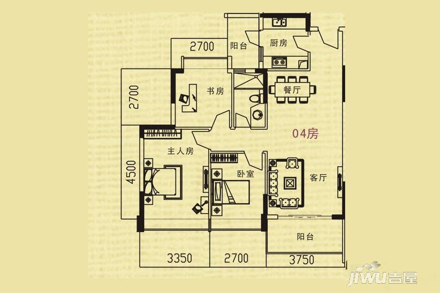 新长江顺心居3室2厅1卫90.1㎡户型图