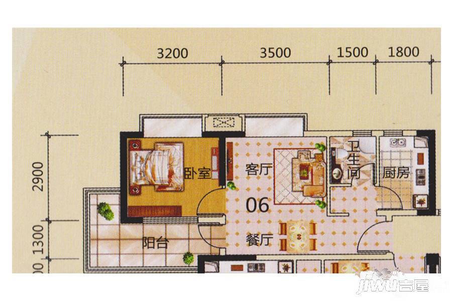 尚城1室2厅1卫53㎡户型图