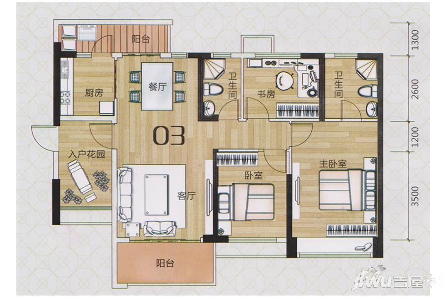 幸福天禧3室2厅2卫113.3㎡户型图