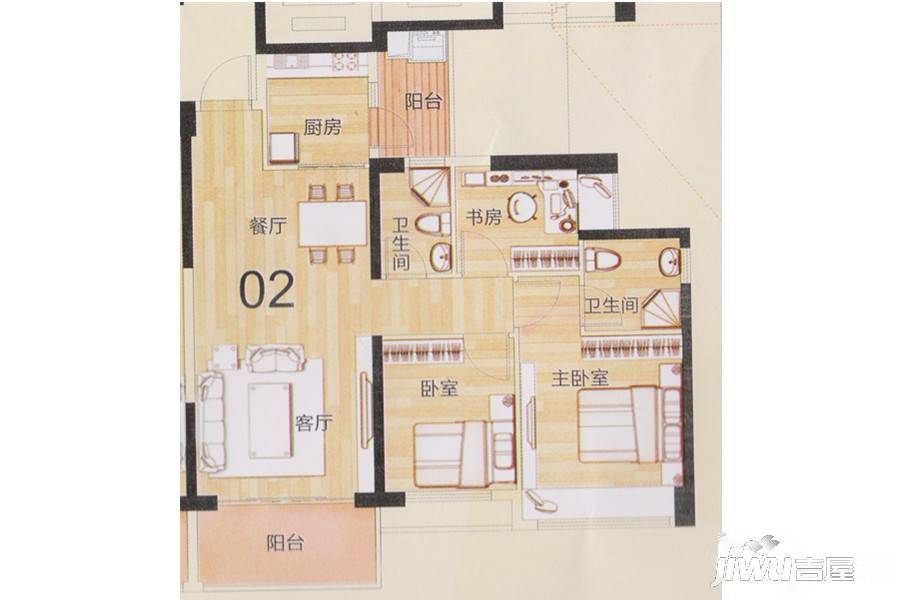 幸福天禧3室2厅2卫90㎡户型图