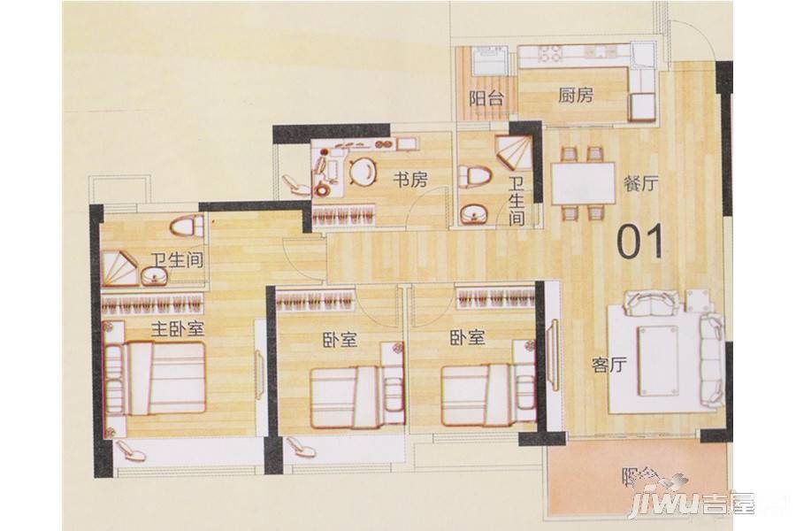 幸福天禧4室2厅2卫113.8㎡户型图