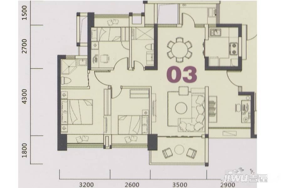 幸福天地3室2厅2卫93㎡户型图