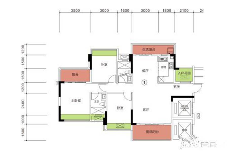 爱琴半岛3室2厅2卫117.5㎡户型图